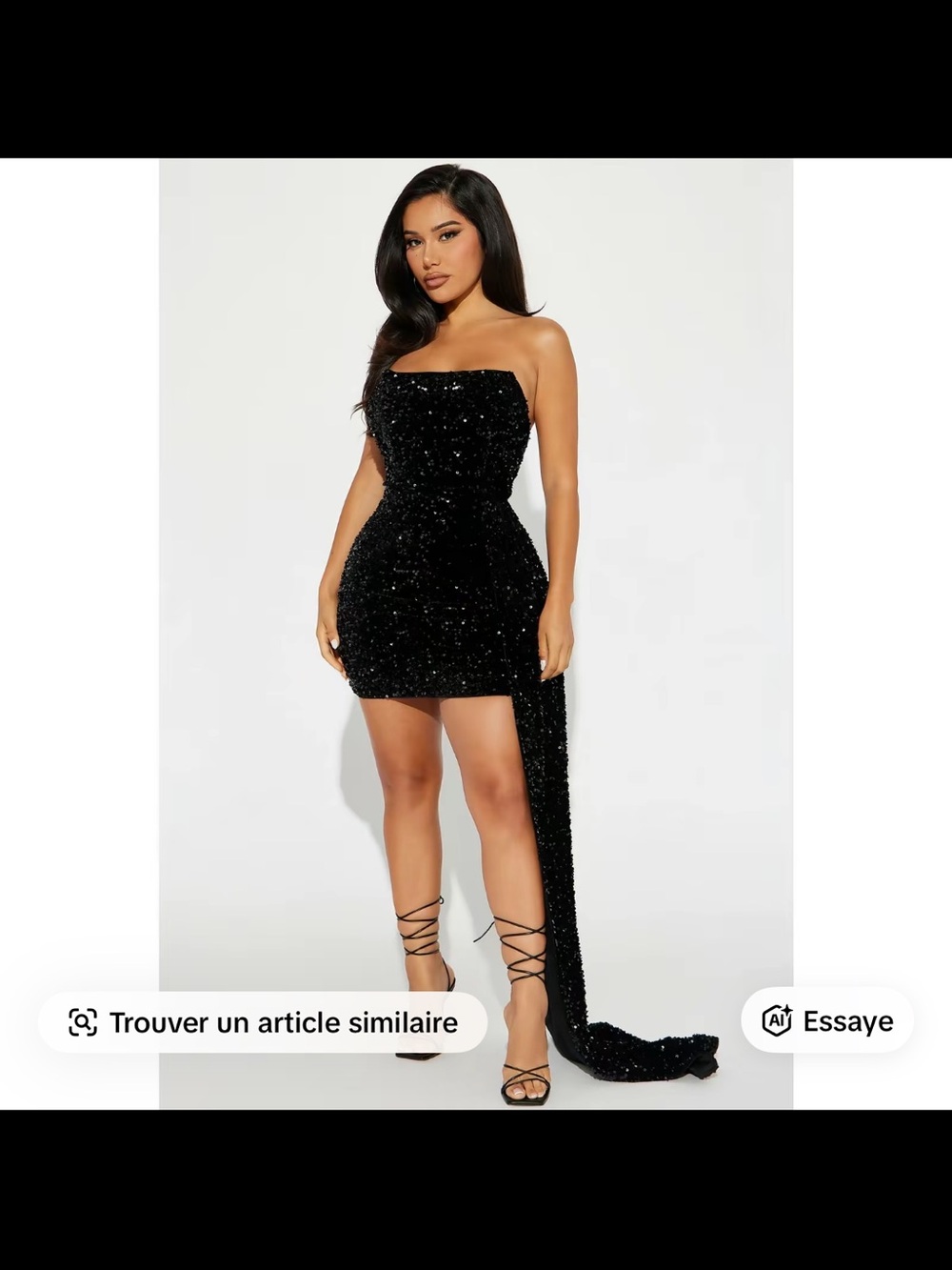 Fashion Nova Black Strapless Sequin Mini Dress with Side Drape